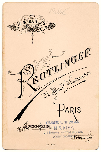 Cabinet Card by Charles Reutlinger - backside